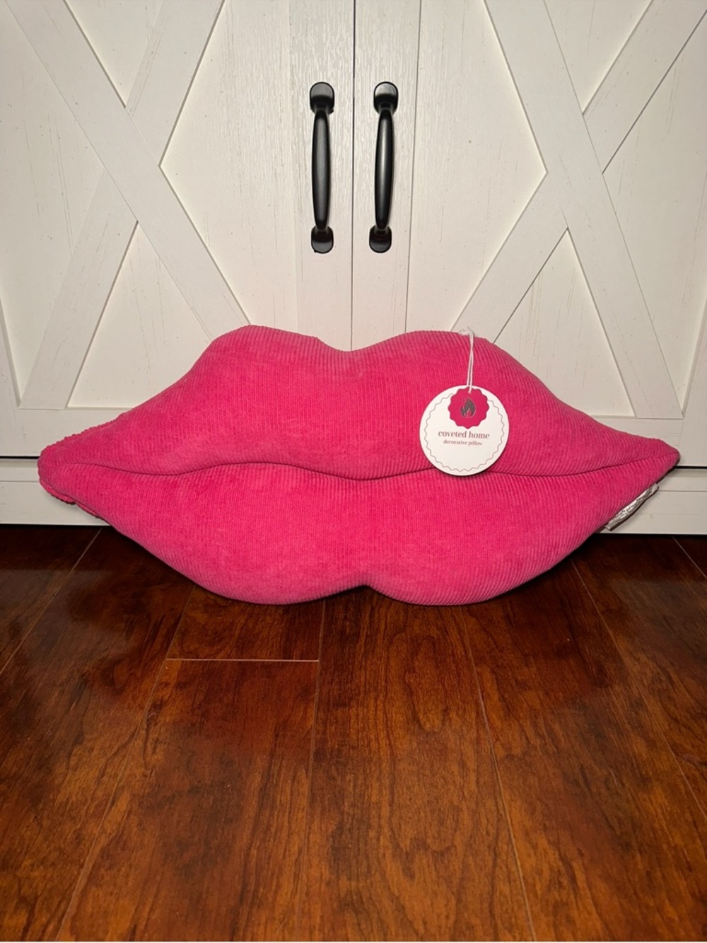 Pink Lip-Shaped Ribbed Decorative Pillow